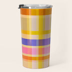 Colorful Retro Plaid Abstract Pattern - Yellow Travel Mug Gallery Image 3