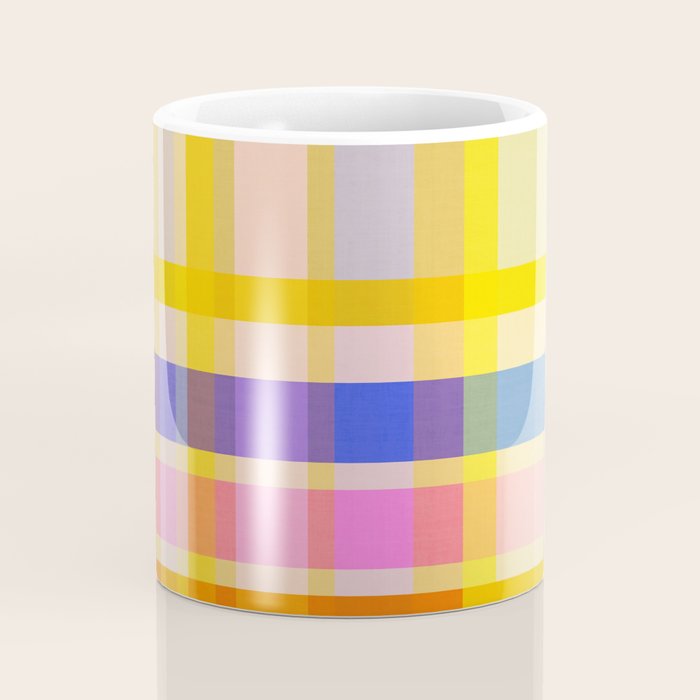 Colorful Retro Plaid Abstract Pattern - Yellow Coffee Mug Gallery Image 4