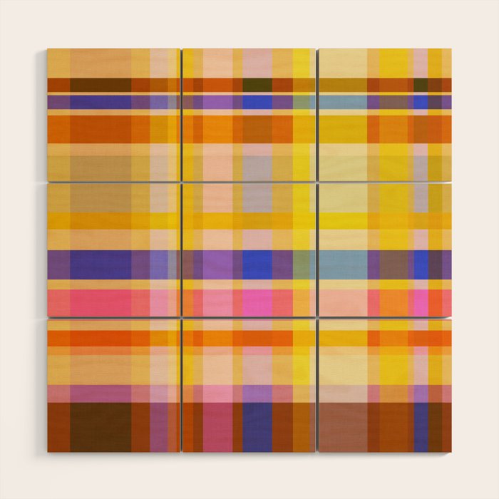 Colorful Retro Plaid Abstract Pattern - Yellow Wood Wall Art Gallery Image 1