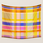 Colorful Retro Plaid Abstract Pattern - Yellow Wall Tapestry Gallery Image 4