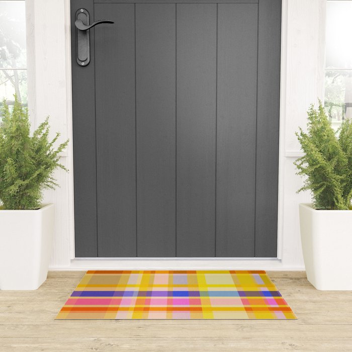 Colorful Retro Plaid Abstract Pattern - Yellow Welcome Mat Gallery Image 3