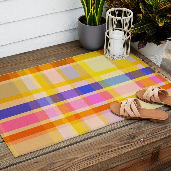Colorful Retro Plaid Abstract Pattern - Yellow Outdoor Rug Gallery Image 2