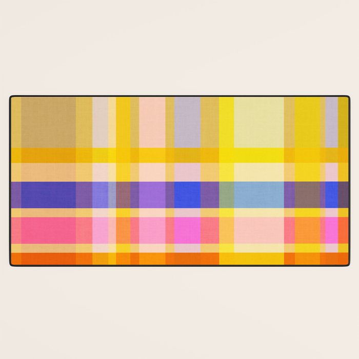 Colorful Retro Plaid Abstract Pattern - Yellow Desk Mat Gallery Image 3