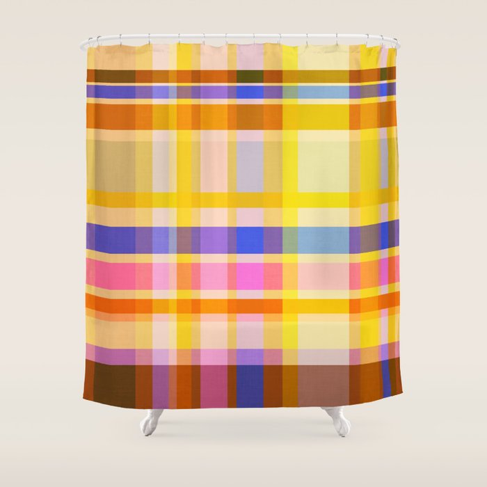 Colorful Retro Plaid Abstract Pattern - Yellow Shower Curtain Gallery Image 1