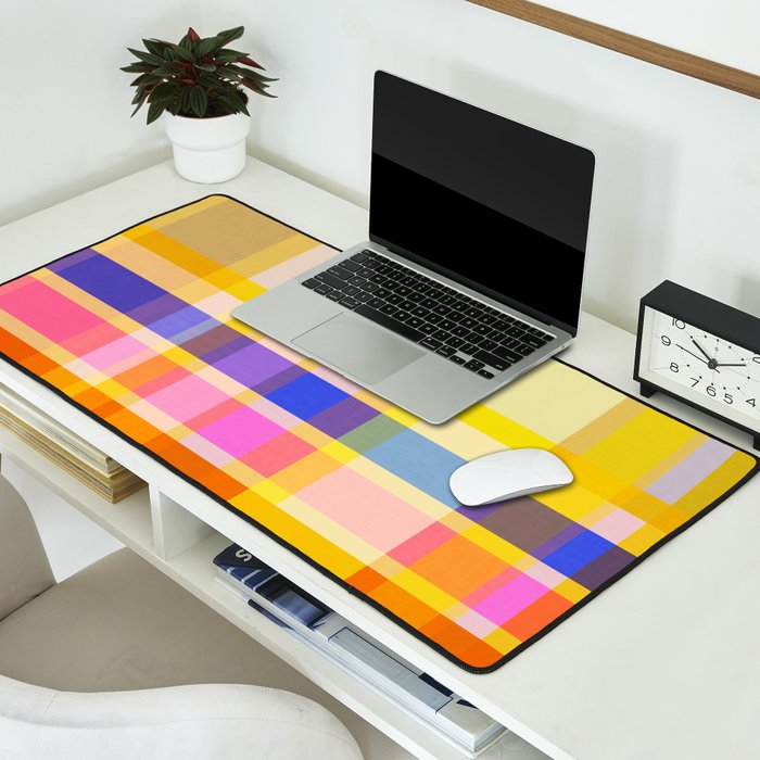 Colorful Retro Plaid Abstract Pattern - Yellow Desk Mat Gallery Image 2