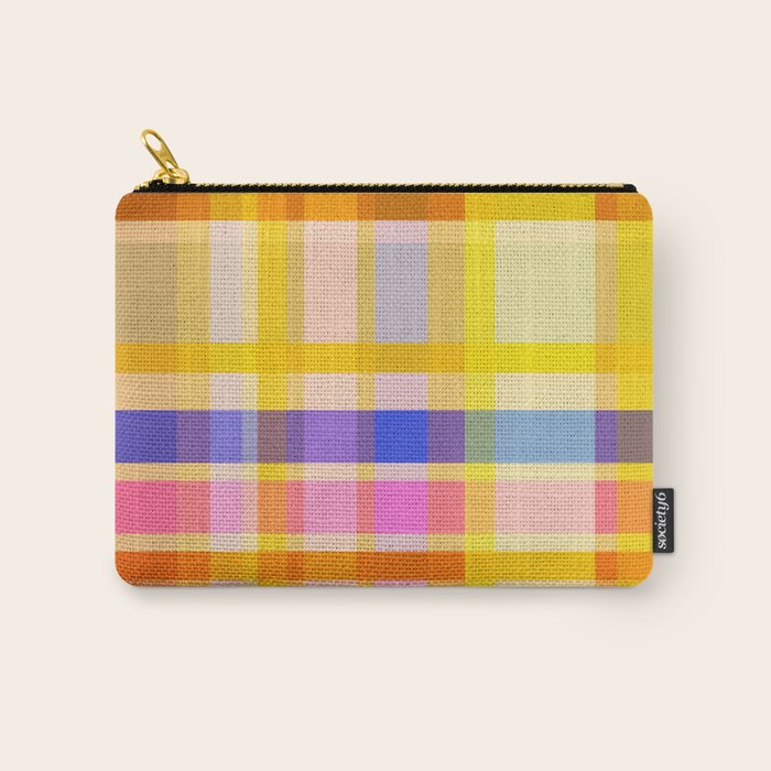 Colorful Retro Plaid Abstract Pattern - Yellow Carry All Pouch Gallery Image 1