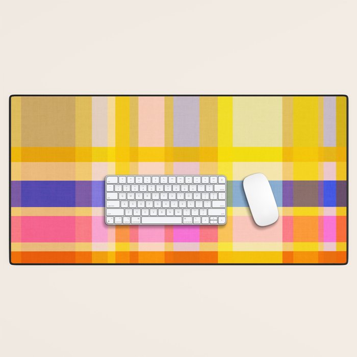 Colorful Retro Plaid Abstract Pattern - Yellow Desk Mat Gallery Image 1