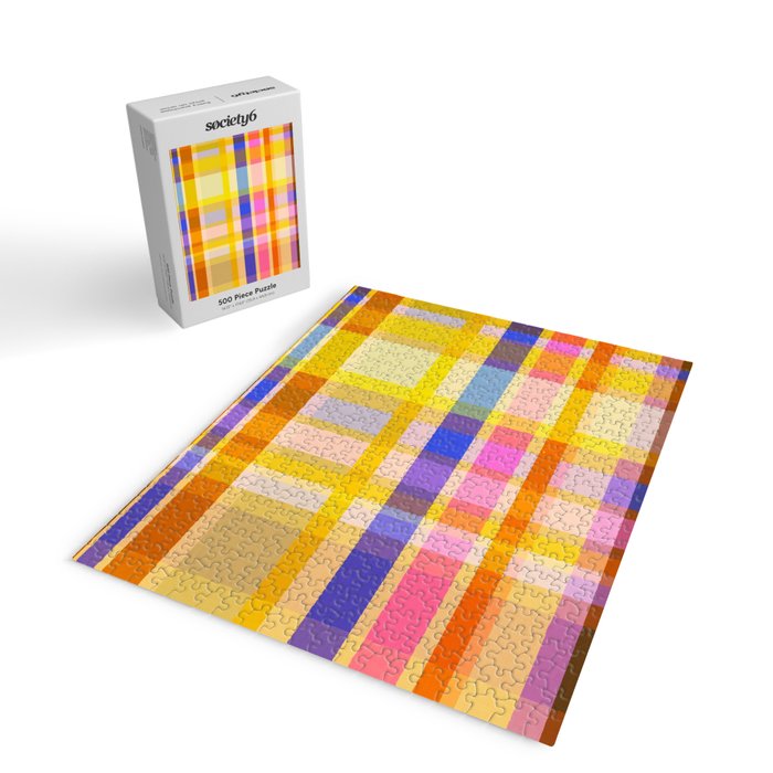 Colorful Retro Plaid Abstract Pattern - Yellow Jigsaw Puzzle Gallery Image 2