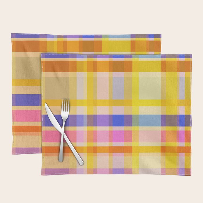 Colorful Retro Plaid Abstract Pattern - Yellow Placemat Gallery Image 1