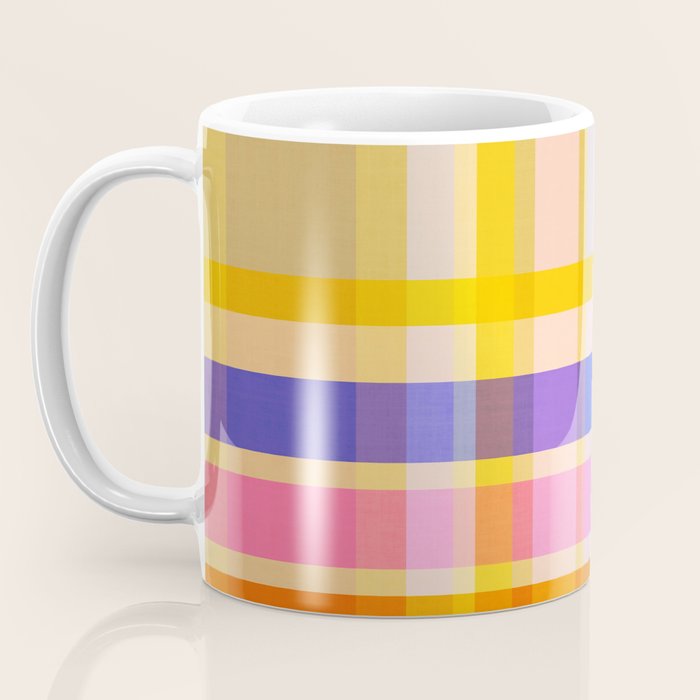 Colorful Retro Plaid Abstract Pattern - Yellow Coffee Mug Gallery Image 3