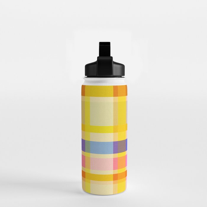 Colorful Retro Plaid Abstract Pattern - Yellow Water Bottle Gallery Image 2