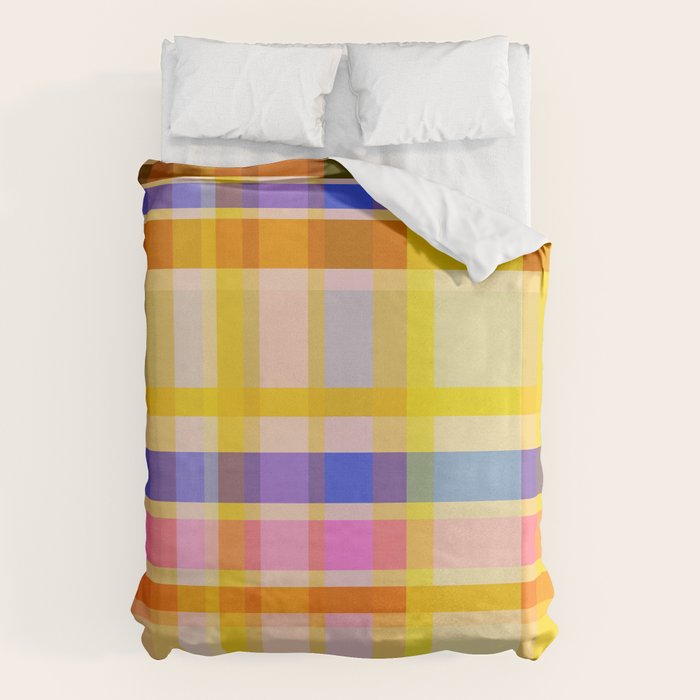 Colorful Retro Plaid Abstract Pattern - Yellow Duvet Cover Gallery Image 6