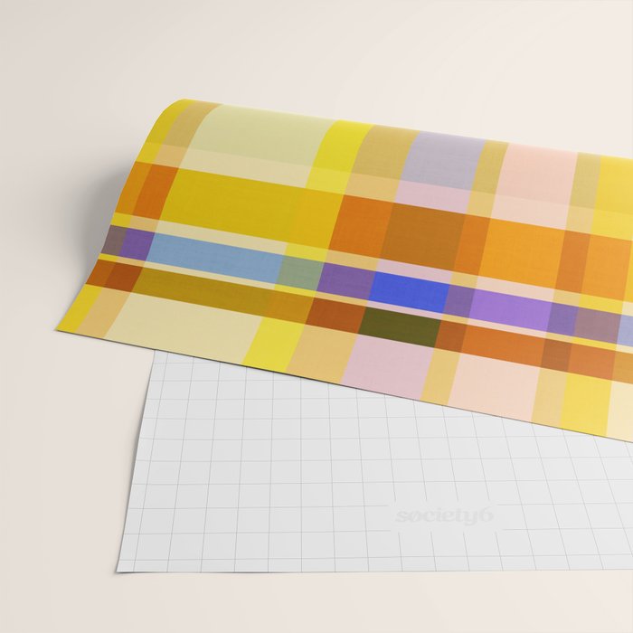 Colorful Retro Plaid Abstract Pattern - Yellow Wrapping Paper Gallery Image 2