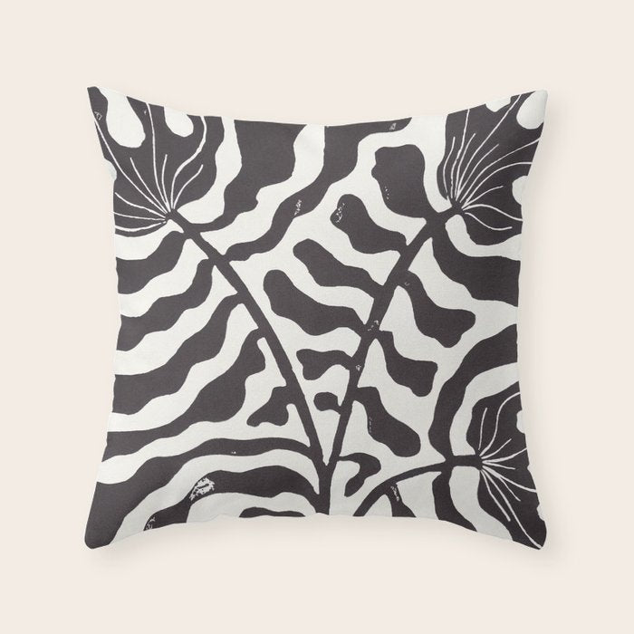Still LIfe with Three Flowers in a Vase / Black & White Throw Pillow Gallery Image 1