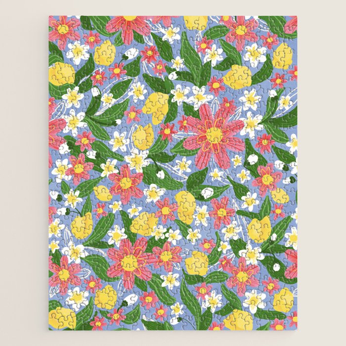 Lemons and Flowers on Blue Jigsaw Puzzle Gallery Image 1