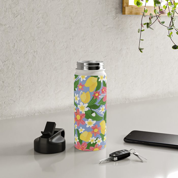 Lemons and Flowers on Blue Water Bottle Gallery Image 4