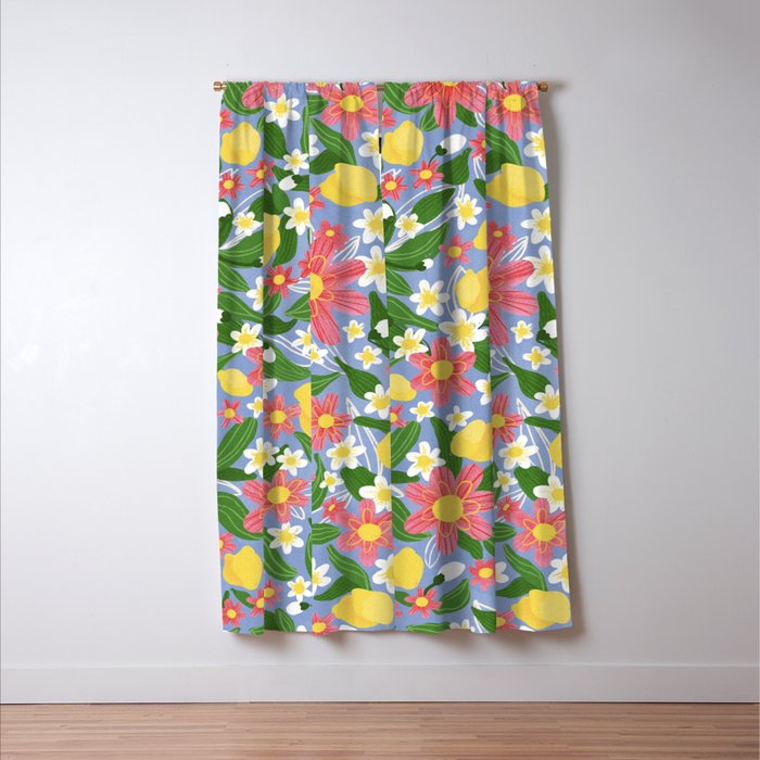 Lemons and Flowers on Blue Window Curtain Gallery Image 3