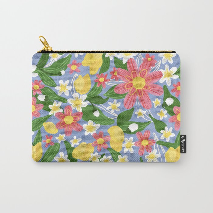 Lemons and Flowers on Blue Carry All Pouch Gallery Image 1