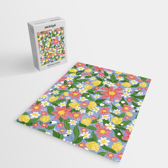 Lemons and Flowers on Blue Jigsaw Puzzle Gallery Image 2