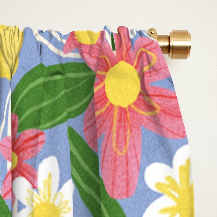 Lemons and Flowers on Blue Window Curtain Gallery Image 2