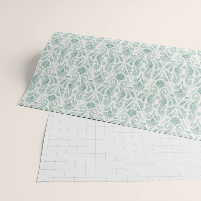 Seahorse Damask . Soft Aqua Wrapping Paper Gallery Image 2