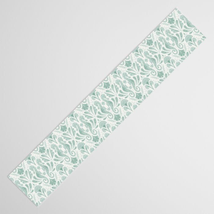 Seahorse Damask . Soft Aqua Table Runner Gallery Image 3