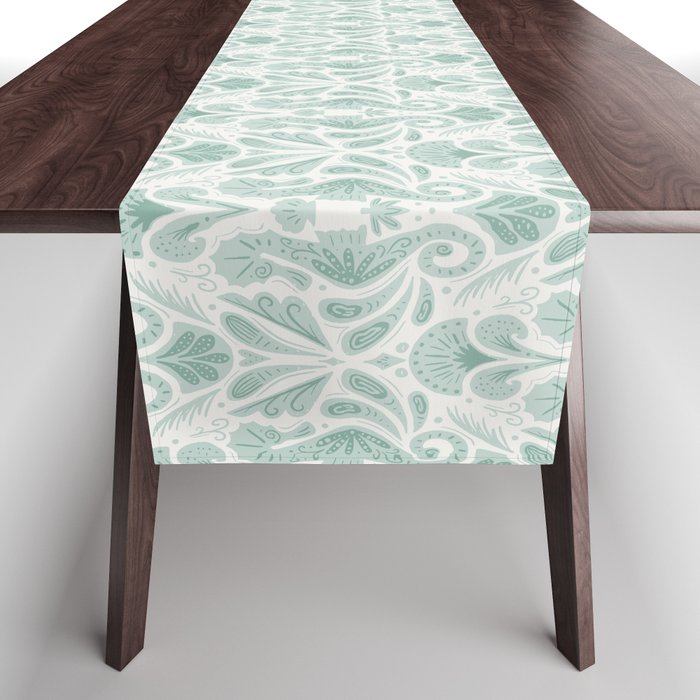 Seahorse Damask . Soft Aqua Table Runner Gallery Image 1
