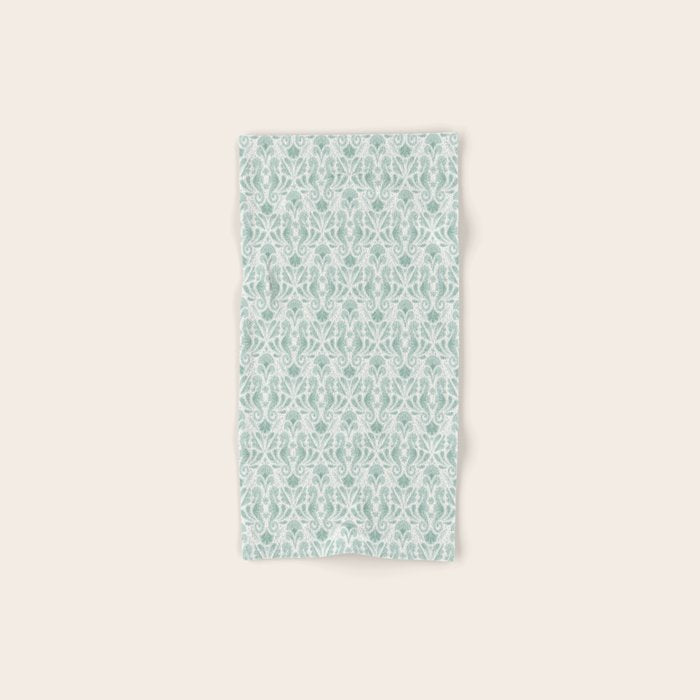 Seahorse Damask . Soft Aqua Bath Towel Gallery Image 1