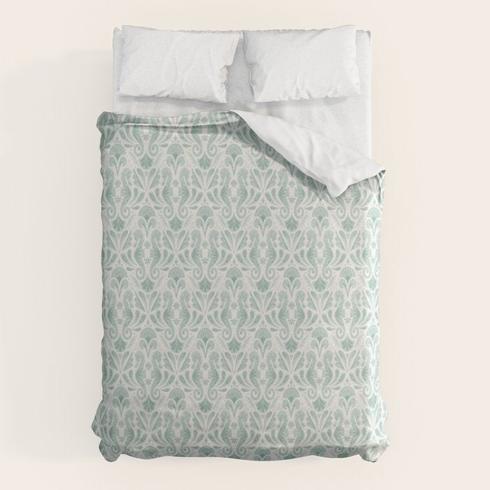 Seahorse Damask . Soft Aqua Duvet Cover Gallery Image 6
