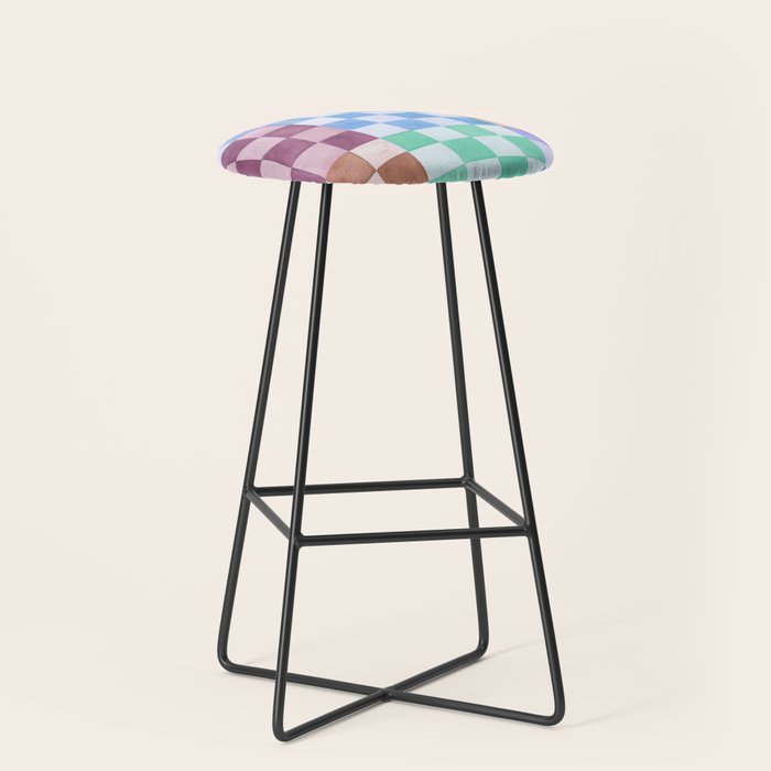 Handmade checker Cool tones Cozy heirloom Stool Gallery Image 1