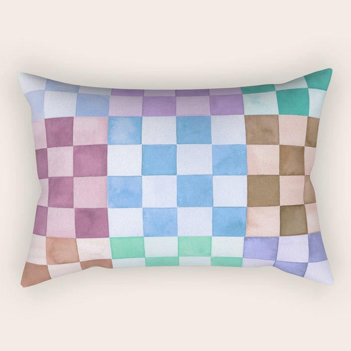 Handmade checker Cool tones Cozy heirloom Rectangular Pillow Gallery Image 2