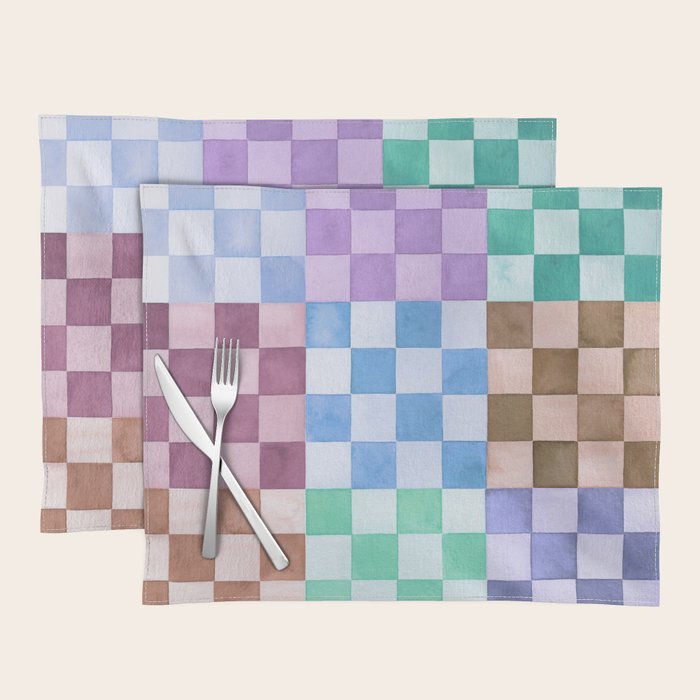 Handmade checker Cool tones Cozy heirloom Placemat Gallery Image 1