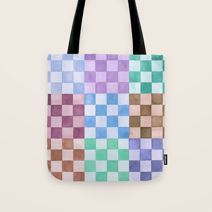 Handmade checker Cool tones Cozy heirloom Tote Bag Gallery Image 1