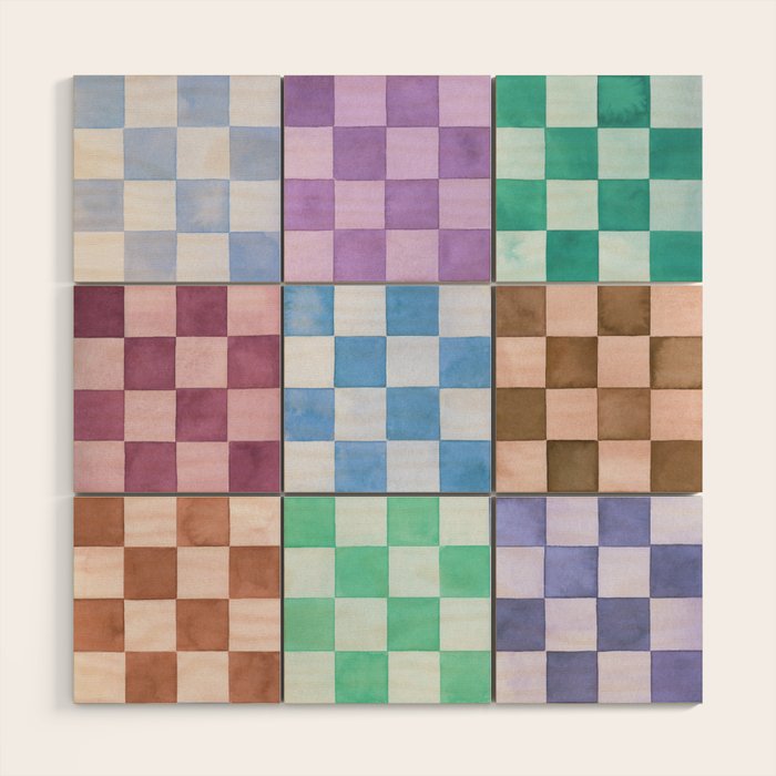 Handmade checker Cool tones Cozy heirloom Wood Wall Art Gallery Image 1