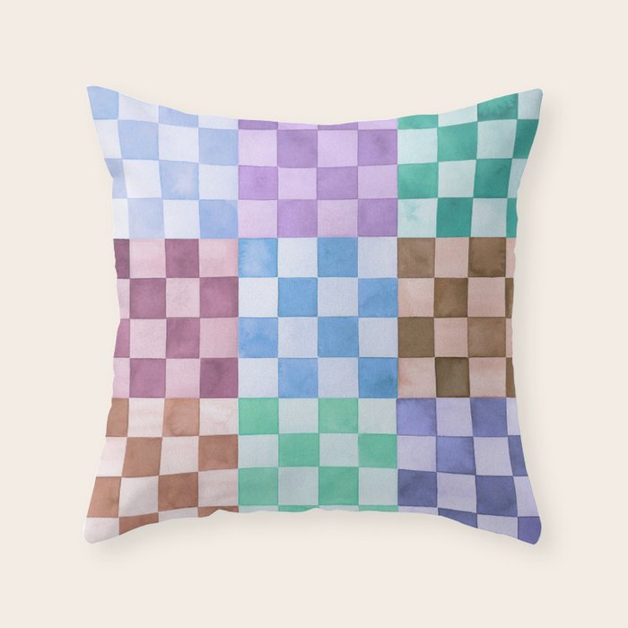 Handmade checker Cool tones Cozy heirloom Throw Pillow Gallery Image 1