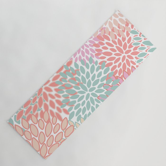Festive, Floral Prints, Pink, Teal and Coral Yoga Mat Gallery Image 1