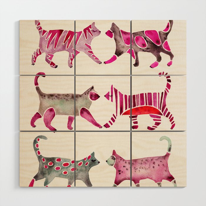 Cat Collection - Magenta Palette Wood Wall Art Gallery Image 1