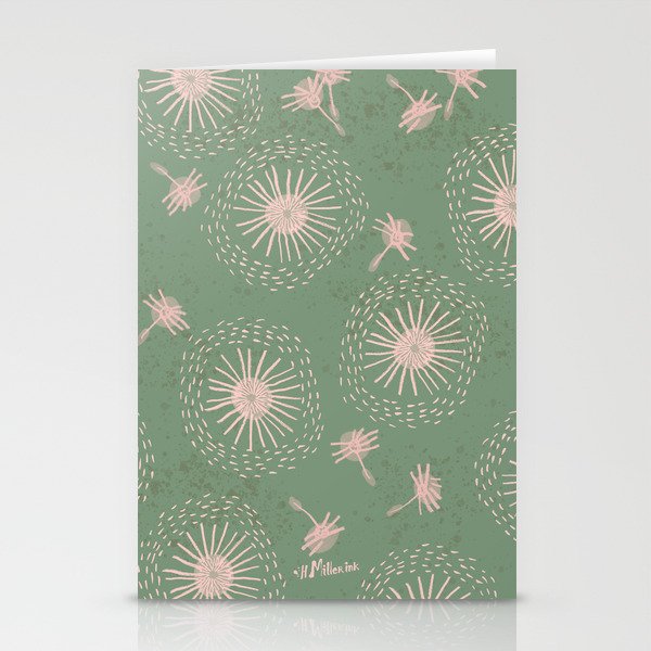 Make A Wish Dandelion Pattern in Sage Green & Peach Stationery Card Gallery Image 1