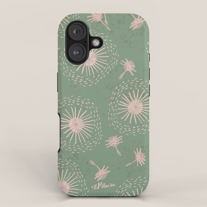 Make A Wish Dandelion Pattern in Sage Green & Peach iPhone Case Gallery Image 1