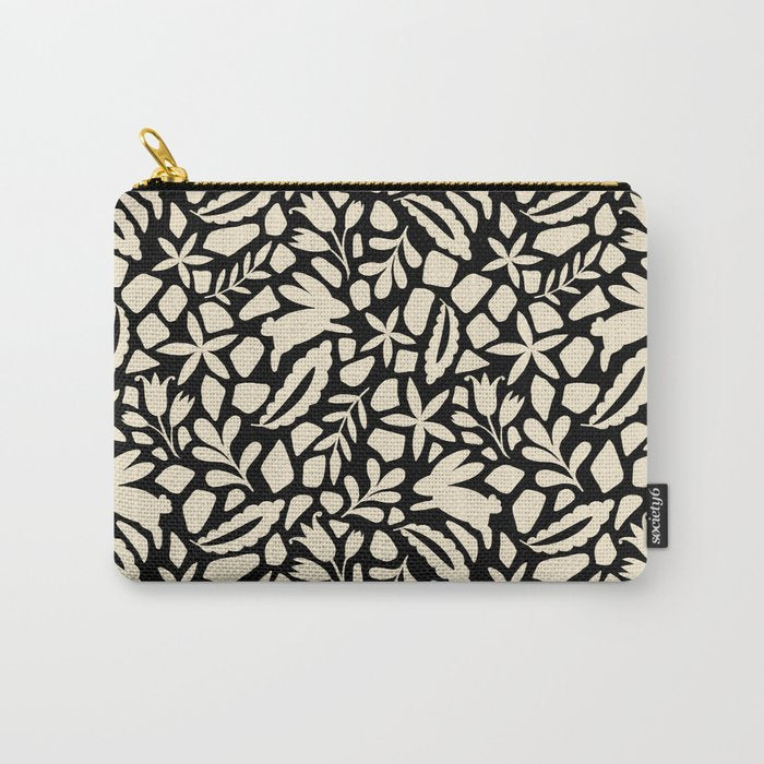 Folk Art Bunnies - black and cream Carry All Pouch Gallery Image 1