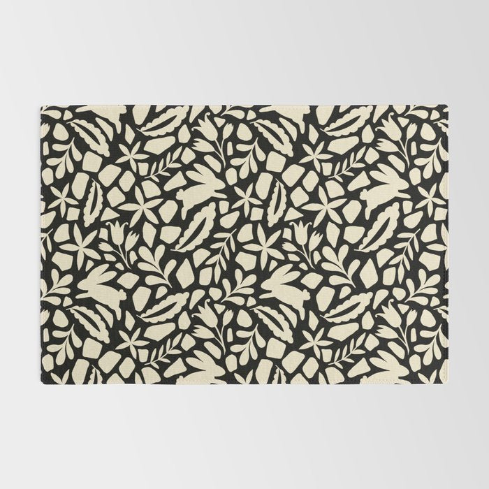 Folk Art Bunnies - black and cream Rug Gallery Image 2