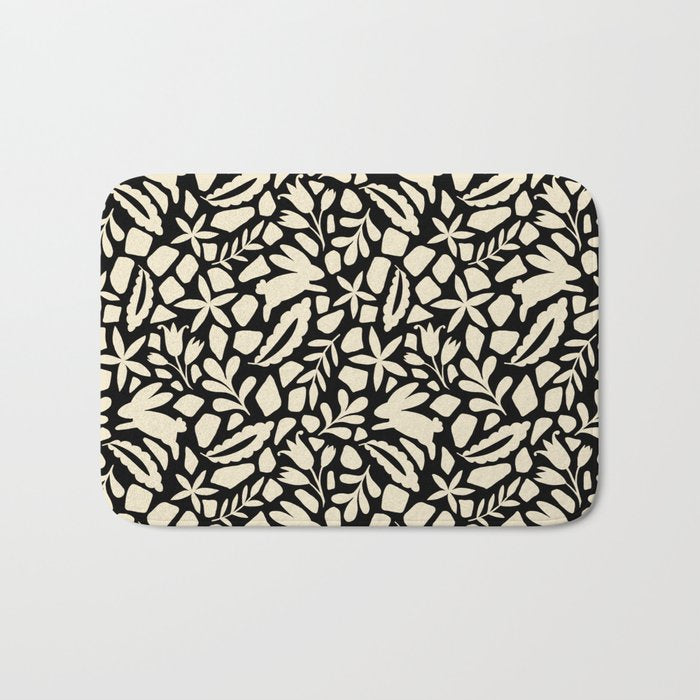 Folk Art Bunnies - black and cream Bath Mat Gallery Image 1