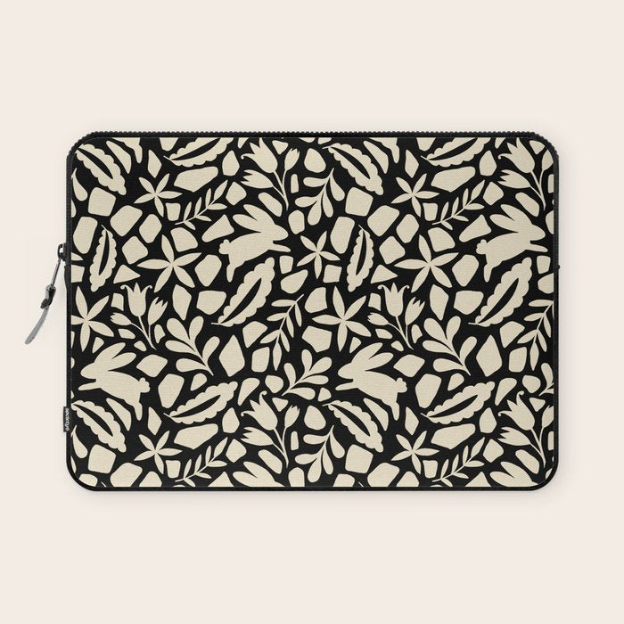 Folk Art Bunnies - black and cream Laptop Sleeve Gallery Image 1