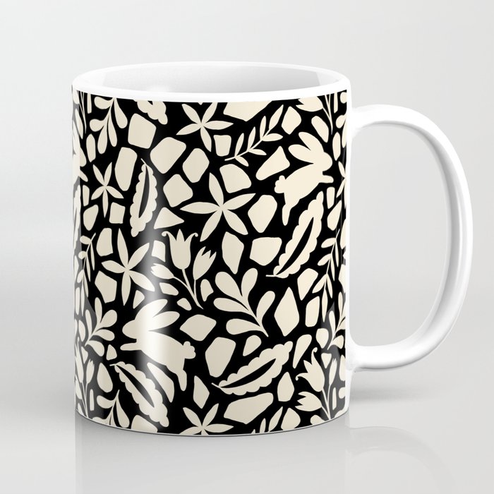 Folk Art Bunnies - black and cream Coffee Mug Gallery Image 1