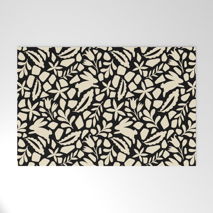Folk Art Bunnies - black and cream Welcome Mat Gallery Image 1