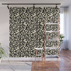Folk Art Bunnies - black and cream Wall Mural Gallery Image 1