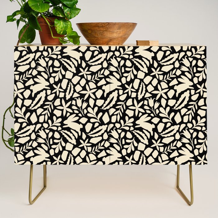 Folk Art Bunnies - black and cream Credenza Gallery Image 1