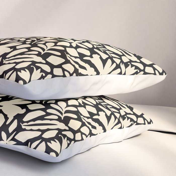 Folk Art Bunnies - black and cream Pillow Sham Gallery Image 3