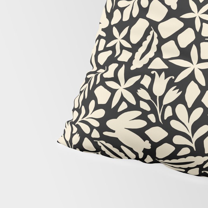 Folk Art Bunnies - black and cream Pillow Sham Gallery Image 4