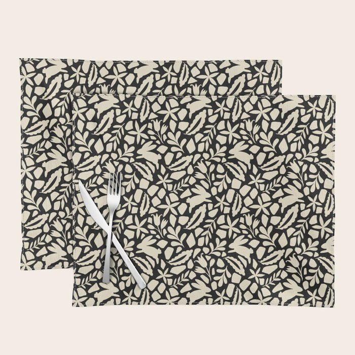 Folk Art Bunnies - black and cream Placemat Gallery Image 1